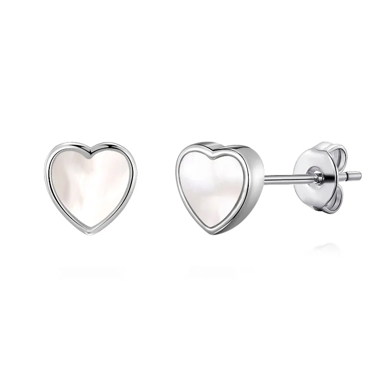 statement drop earrings for women -Mother of Pearl Heart Stud Earrings