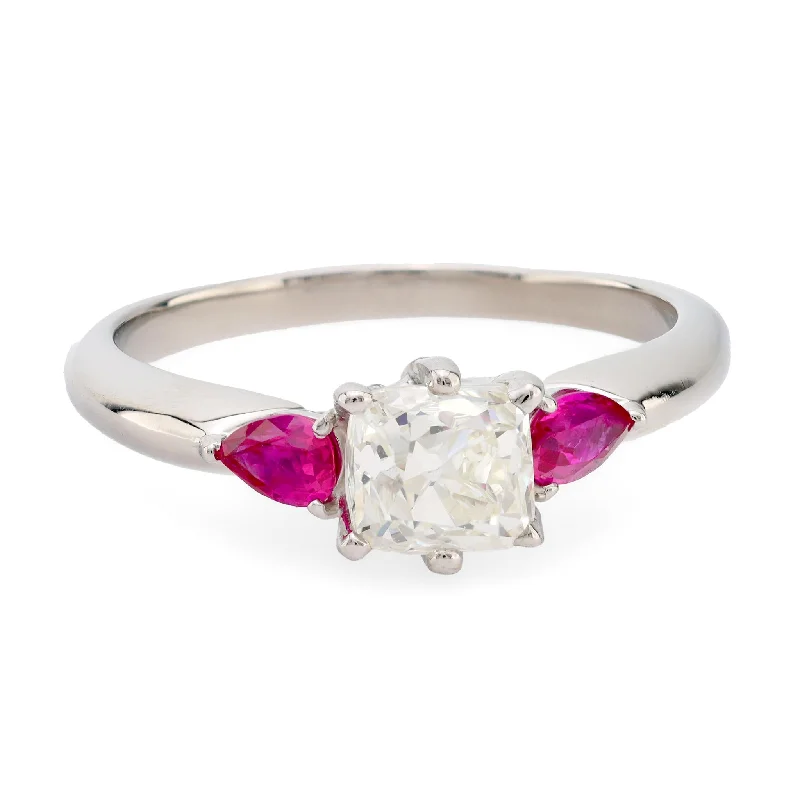 gold rings for women -Vintage platinum diamond ruby ring