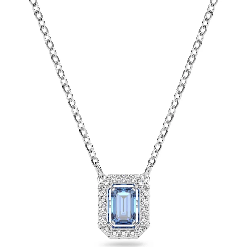 minimalistic silver necklaces for women -Swarovski Millenia necklace, Octagon cut Swarovski Zirconia, Blue, Rhodium plated 5614926