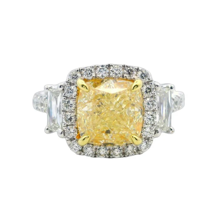 eternity diamond rings -Mountz Collection Yellow Diamond Halo Ring in 18K White and Yellow Gold