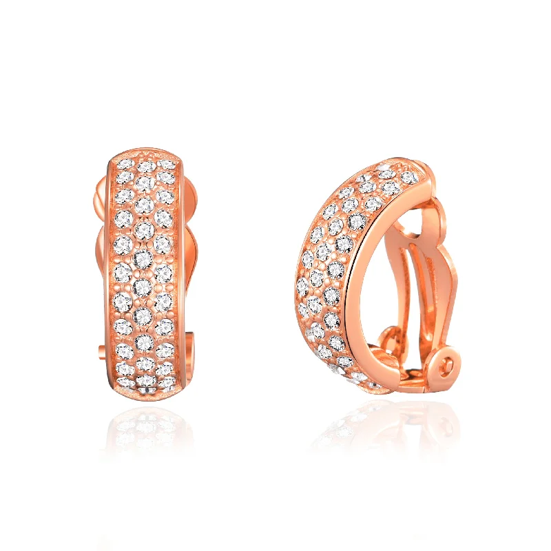 luxury drop earrings for women -Rose Gold Plated Pave Clip On Earrings Created with Zircondia® Crystals