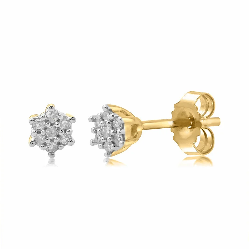 crystal drop earrings for women -9ct Yellow Gold 0.05ct Diamond Star Stud Earrings