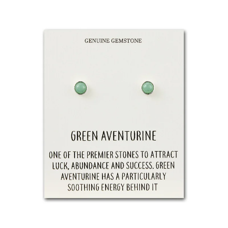 boho earrings for women -Green Aventurine Stud Earrings with Quote Card