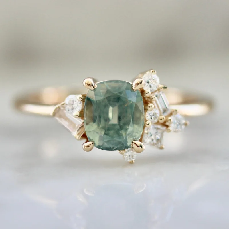 gold rings for women -Gimlet Green Cushion Cut Montana Sapphire Ring