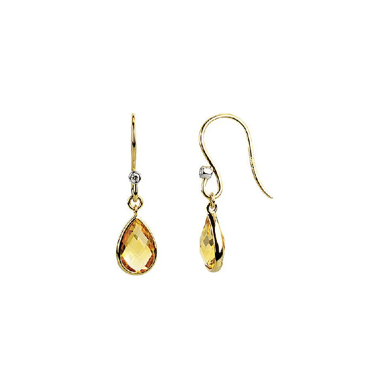 birthday gift earrings for women -Citrine Teardrop & Diamond Dangle Earrings in 14k Yellow Gold