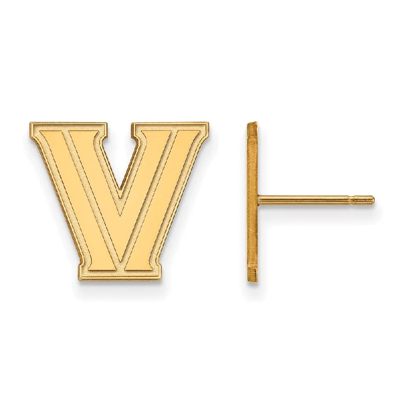 colorful earrings for women -10k Yellow Gold Villanova University Small Initial V Post Earrings