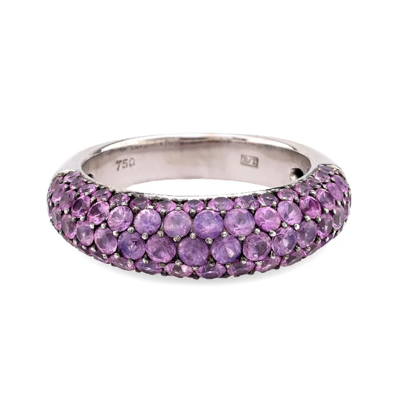 gold promise rings -Contemporary 3.20 carat total weight pink sapphire 18k white gold pave ring