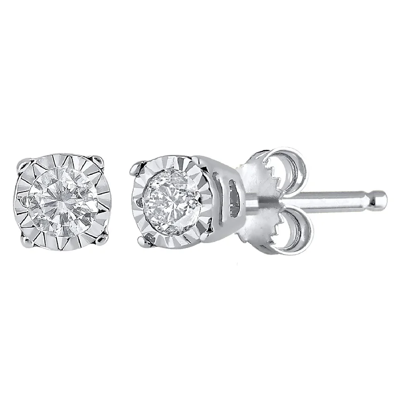 evening earrings for women -9ct White Gold Diamond Set Miracle Stud Earrings