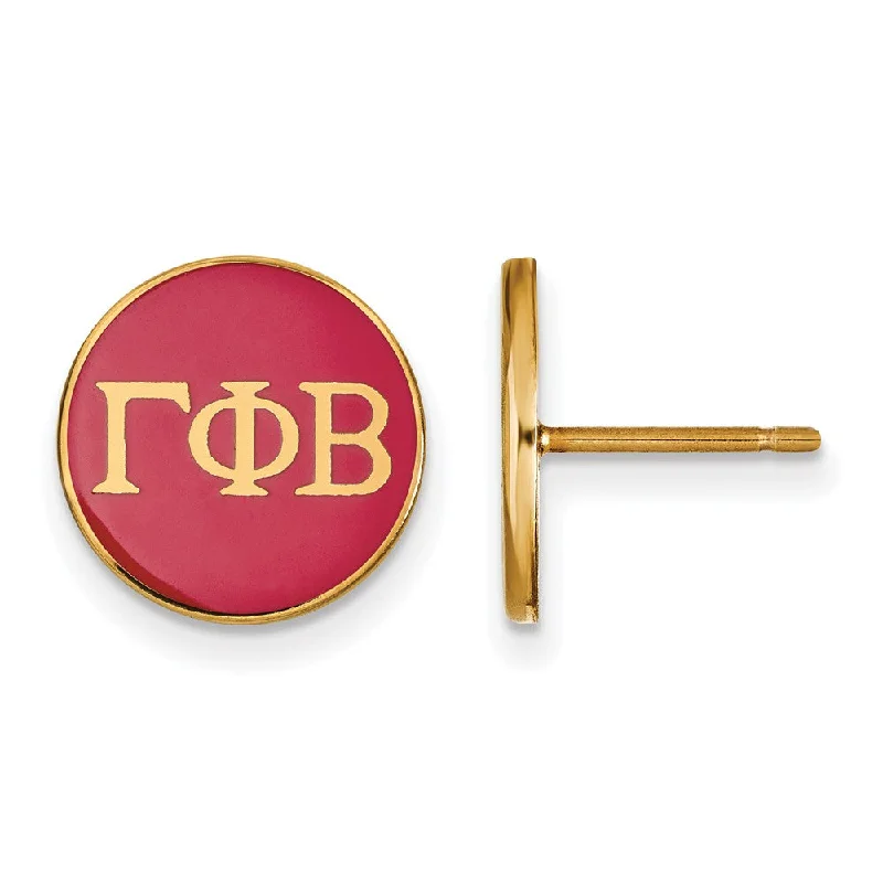 luxury gemstone earrings for women -14K Plated Silver Gamma Phi Beta Red Enamel Disc Post Earrings