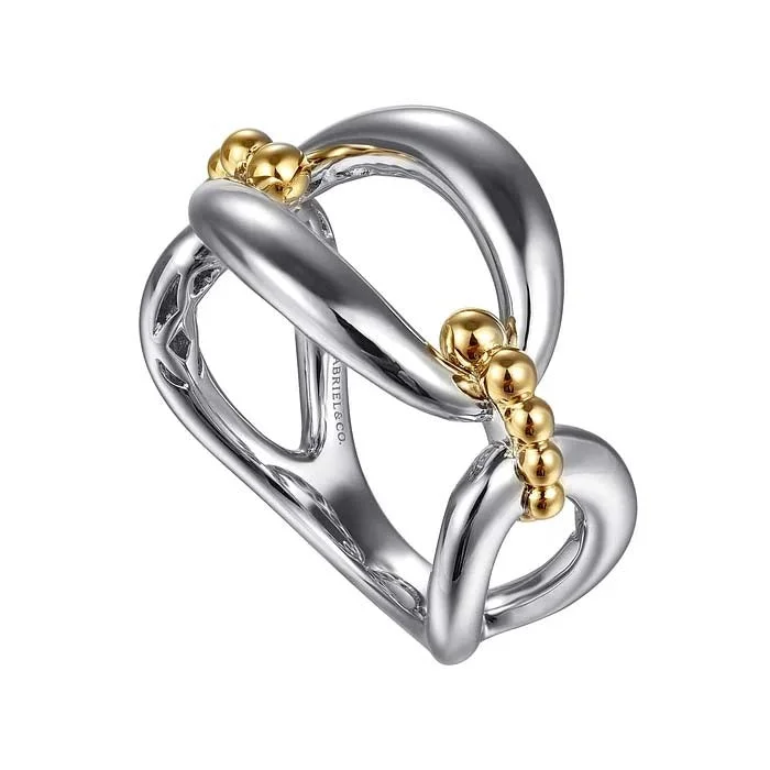 infinity rings for women -Gabriel & Co Bujukan Link Ring in 14K Yellow Gold and Sterling Silver