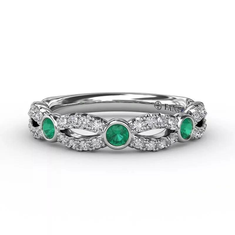 luxury promise rings -Scalloped Ring with Diamonds and Emeralds