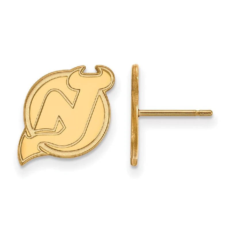 geometric earrings for women -SS 14k Yellow Gold Plated NHL New Jersey Devils Small Post Earrings