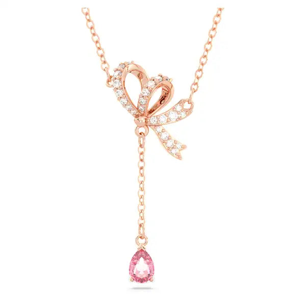 fashion necklaces for women -Swarovski Hyperbola Y pendant Bow, Pink, Rose gold-tone plated 5647569