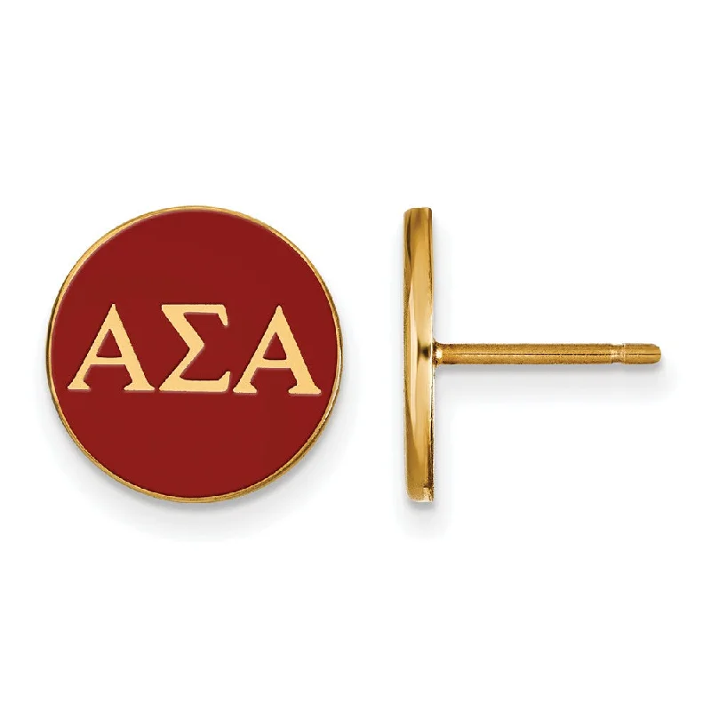 trendy earrings for women -14K Plated Silver Alpha Sigma Alpha Red Enamel Disc Post Earrings