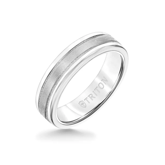 statement diamond rings -6MM White Tungsten Carbide Ring - Step Edge 14K White Gold Insert with Round Edge