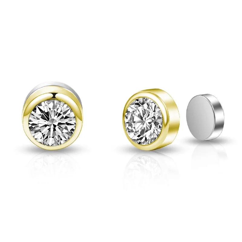 gold earrings for women -Men's Gold Plated 6mm Magnetic Clip On Earrings Created with Zircondia® Crystals