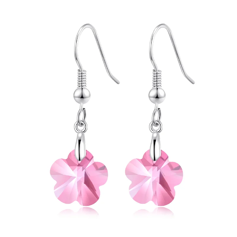 boho earrings for women -Sterling Silver Light Rose Flower Earrings Created with Zircondia® Crystals