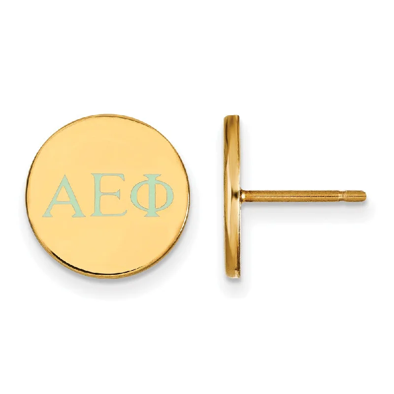 chic drop earrings for women -14K Plated Silver Alpha Epsilon Phi Enamel Greek Letters Post Earrings