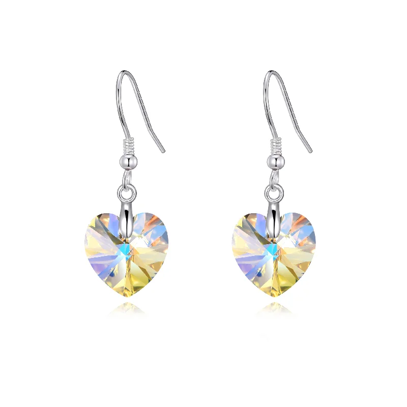 trendy earrings for women -Sterling Silver Aurora Borealis Heart Earrings Created with Zircondia® Crystals