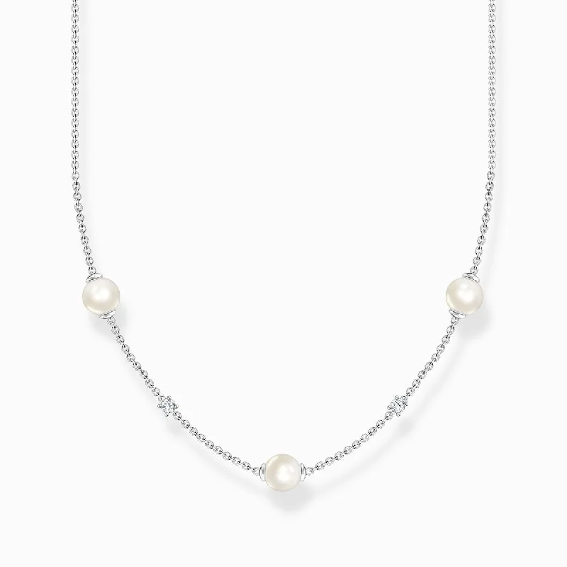 sparkling diamond necklaces for women -Thomas Sabo Silver Necklace pearls with white stones KE2120-167-14-L45