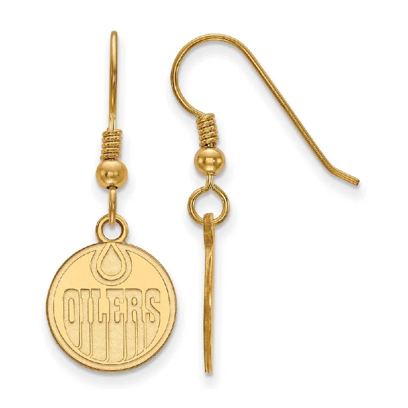 casual earrings for women -SS 14k Yellow Gold Plated NHL Edmonton Oilers Small Dangle Earrings