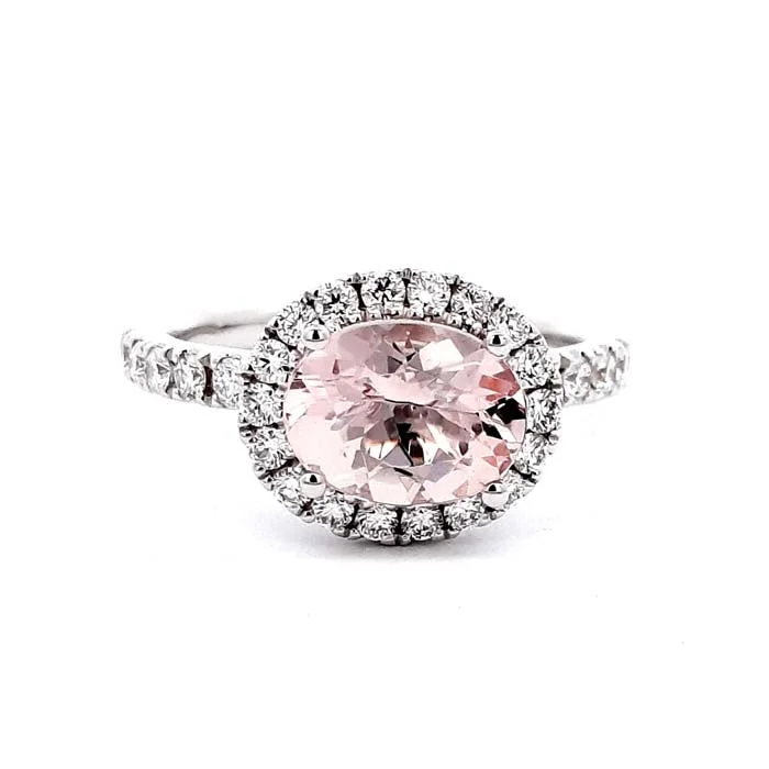 engagement rings for women -Charles Krypell Pastel Collection Ring with Morganite and Diamonds in 18K White Gold