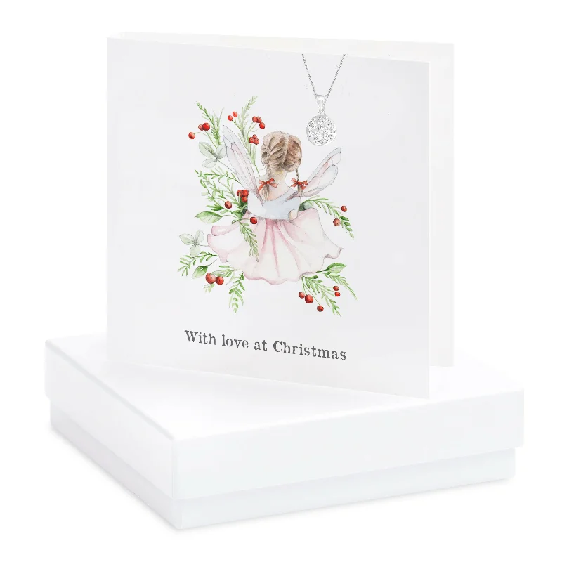 fashion gold necklaces for women -Sterling Silver Christmas Pendant Necklace  Greeting Card Set - Festive Gift Package with Box  Fairy Card