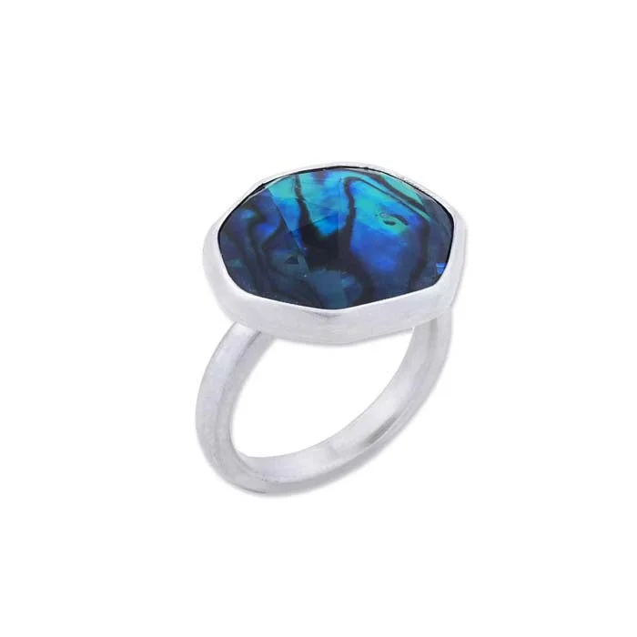 gold wedding bands for women -Lika Behar “Ocean” Freeform Abalone and Crystal Quartz Ring in Sterling Silver