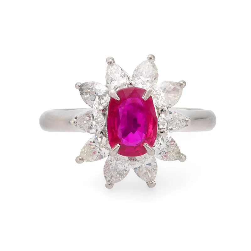 black diamond rings -Modern ruby diamond platinum cluster ring