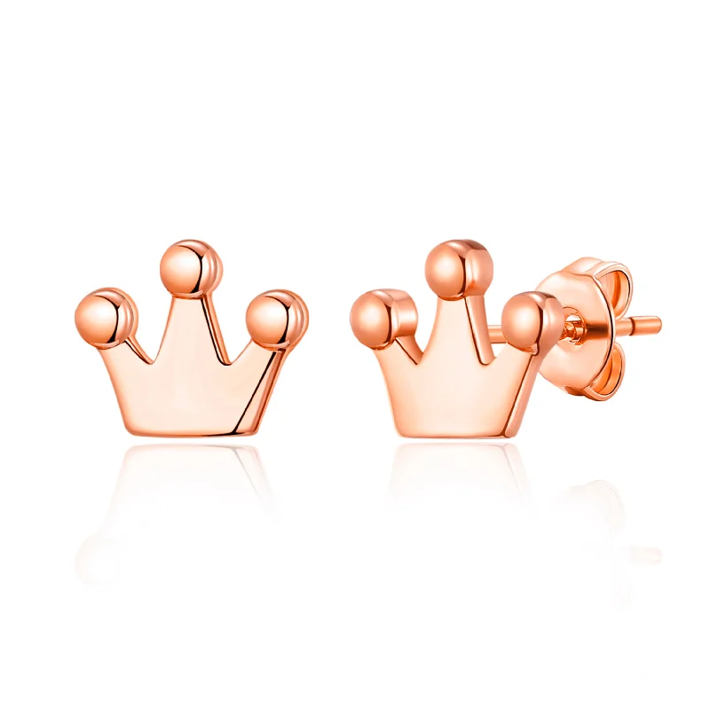 classic gold earrings for women -Rose Gold Plated Crown Stud Earrings