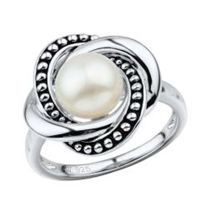 simple gold rings for women -Honora Swirl Bypass Button Pearl Ring in Sterling Silver