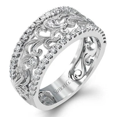 bridal gold rings for women -18K WG Diamond Filigree Ring