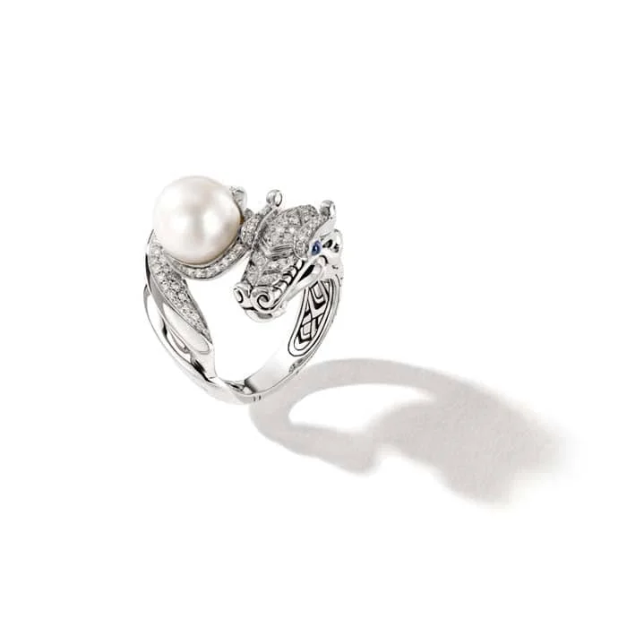 simple gold rings for women -John Hardy Legends Naga Pav Pearl Ring