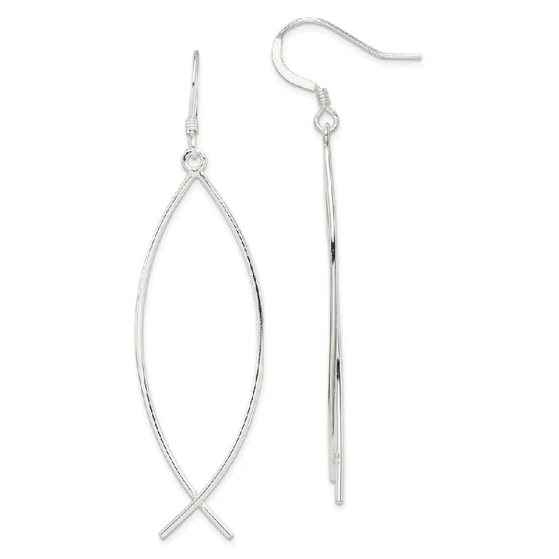 butterfly earrings for women -Large Ichthus (Fish) Dangle Earrings in Sterling Silver