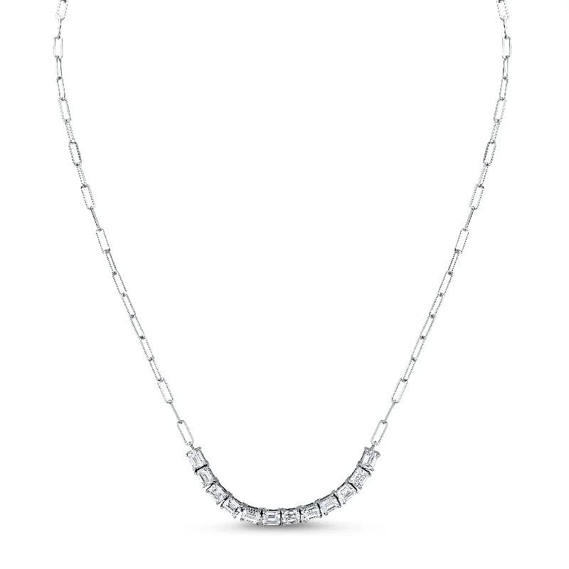 statement gold necklaces for women -Floating East West Emerald Cut diamond Pendant on Paperclip Chain