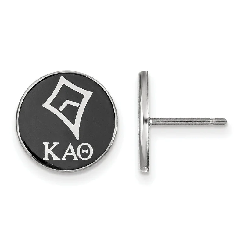 handmade silver earrings for women -Sterling Silver Kappa Alpha Theta Black Enamel Kite Post Earrings