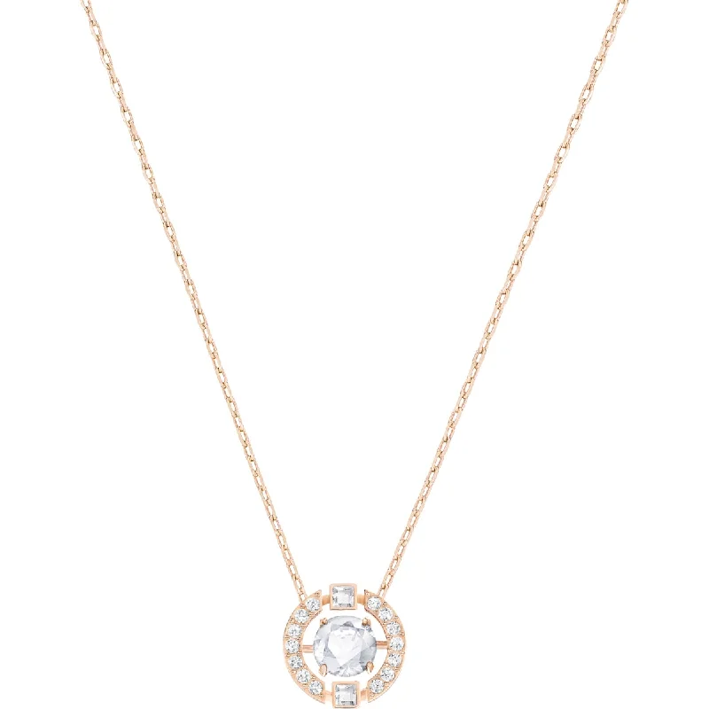 birthday gift necklaces for women -Swarovski Sparkling Dance necklace, Round, White, Rose gold-tone plated 5272364