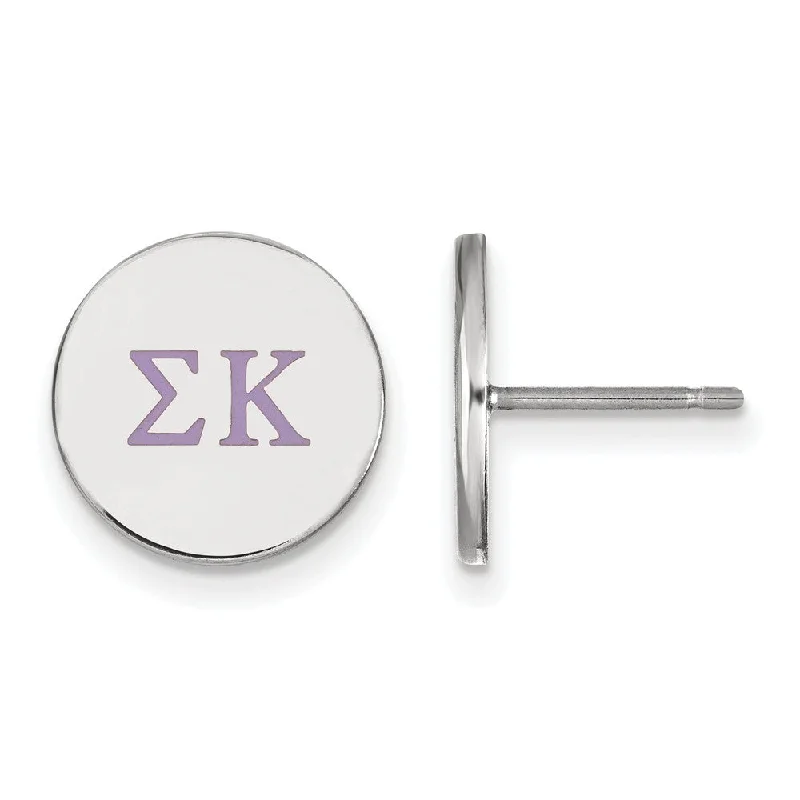 luxurious gold earrings for women -Sterling Silver Sigma Kappa Purple Enamel Greek Letters Post Earrings