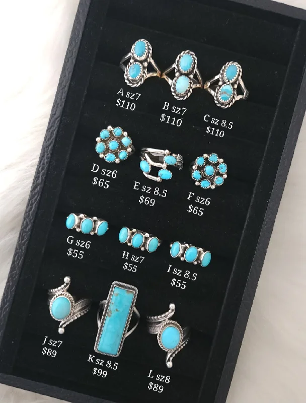 promise rings for women -Stamped Sterling Silver Turquoise Rings