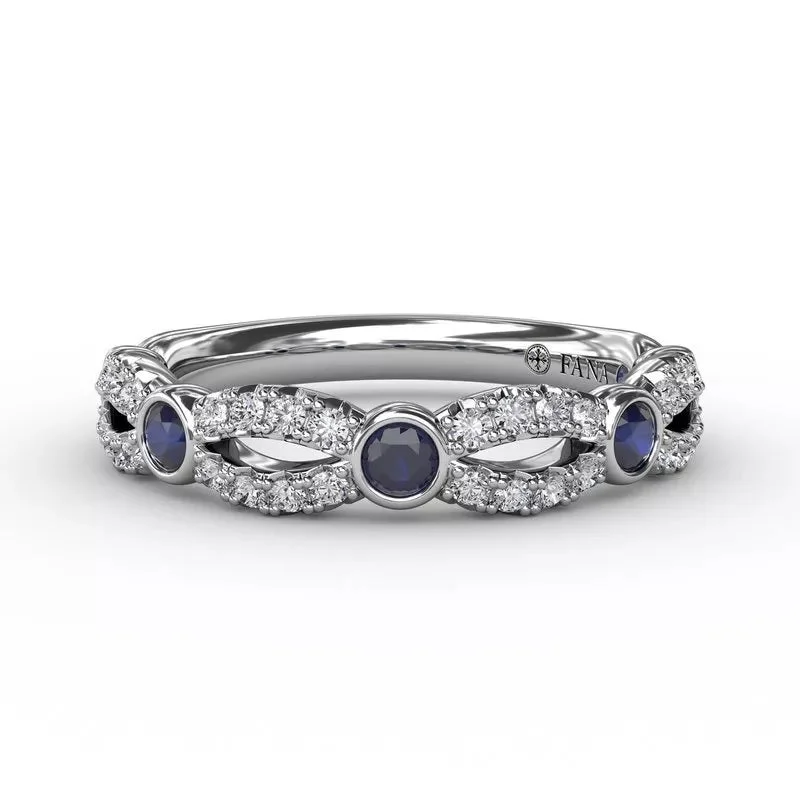 eternity diamond rings -Scalloped Ring with Diamonds and Sapphires