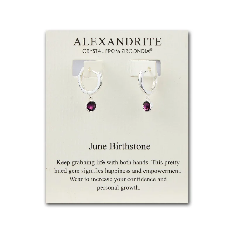 sapphire earrings for women -June Birthstone Hoop Earrings Created with Alexandrite Zircondia® Crystals