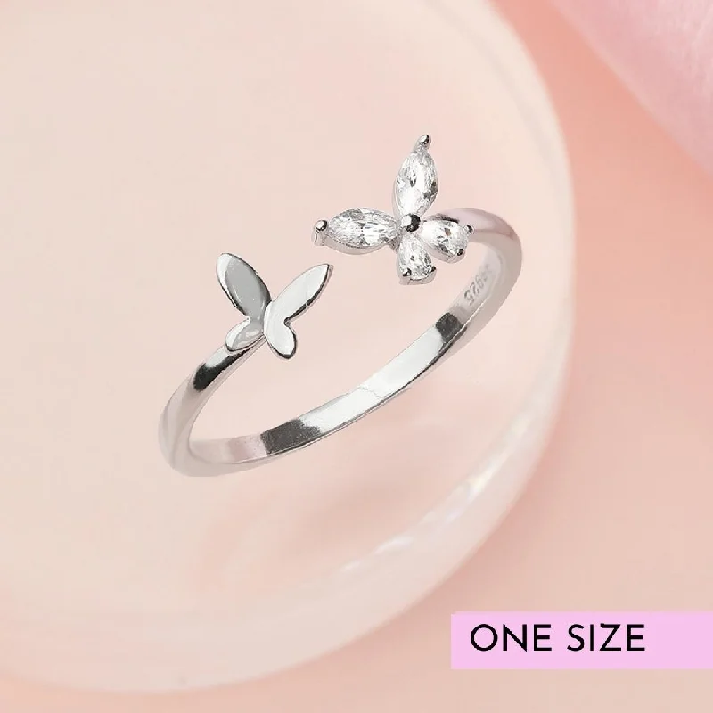 double band rings for women -Butterfly 925 Silver Ring (Adjustable)