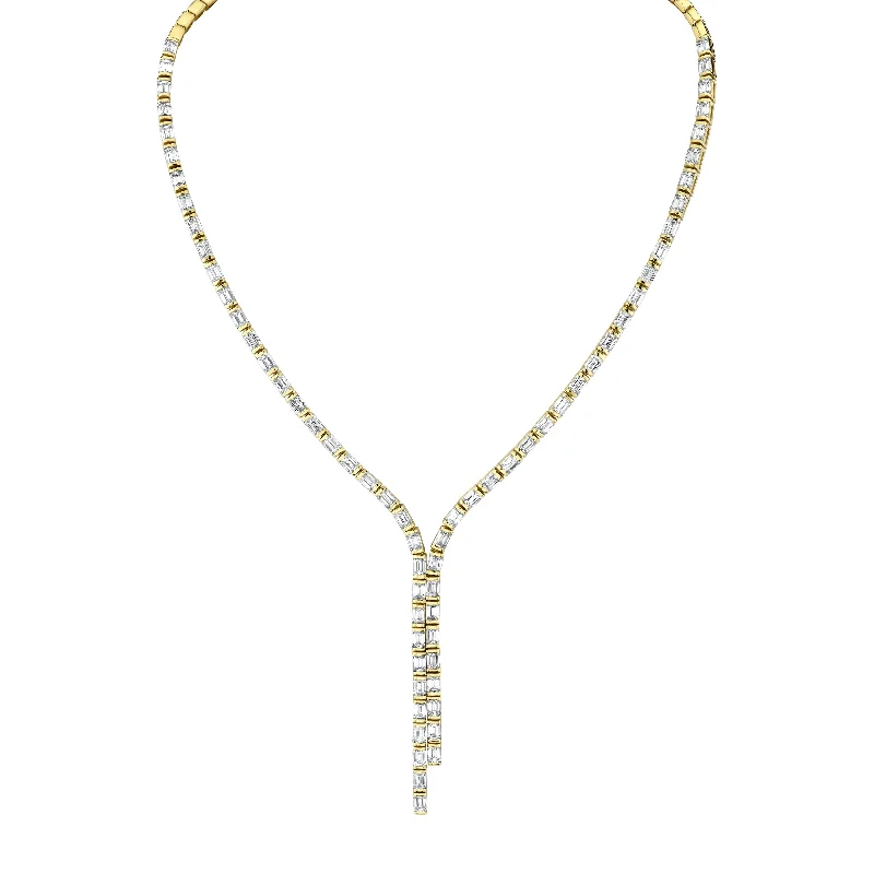 sparkling necklaces for women -Emerald Cut Diamond Lariat Necklace