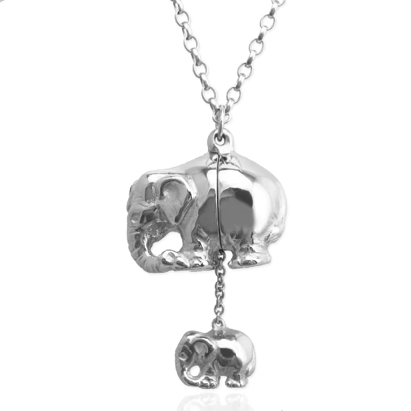 elegant pearl necklaces for brides -Mother and Baby Elephant Necklace