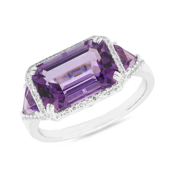 fashion cocktail rings -White Gold and Amethyst Ring