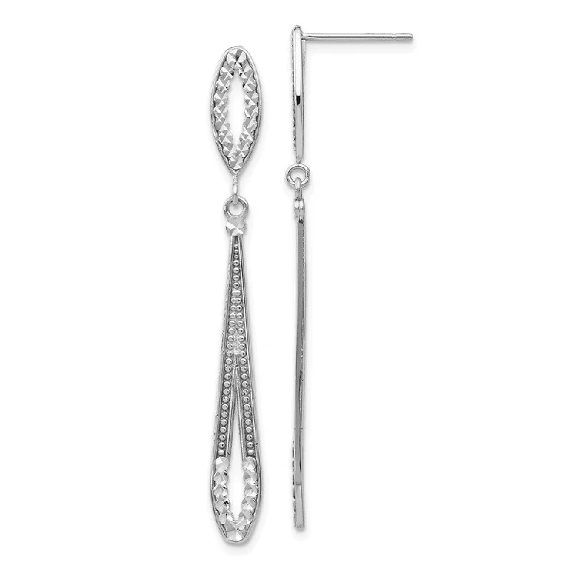 statement drop earrings for women -Long Textured and Diamond-cut Dangle Post Earrings in 14k White Gold