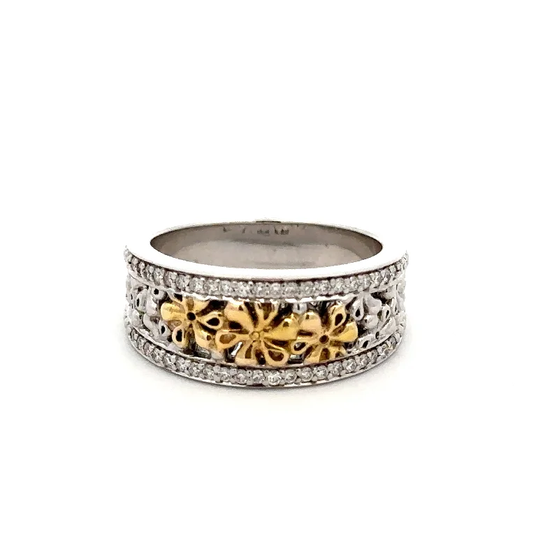 white gold rings for women -Sterling Silver Diamond Floral Ring