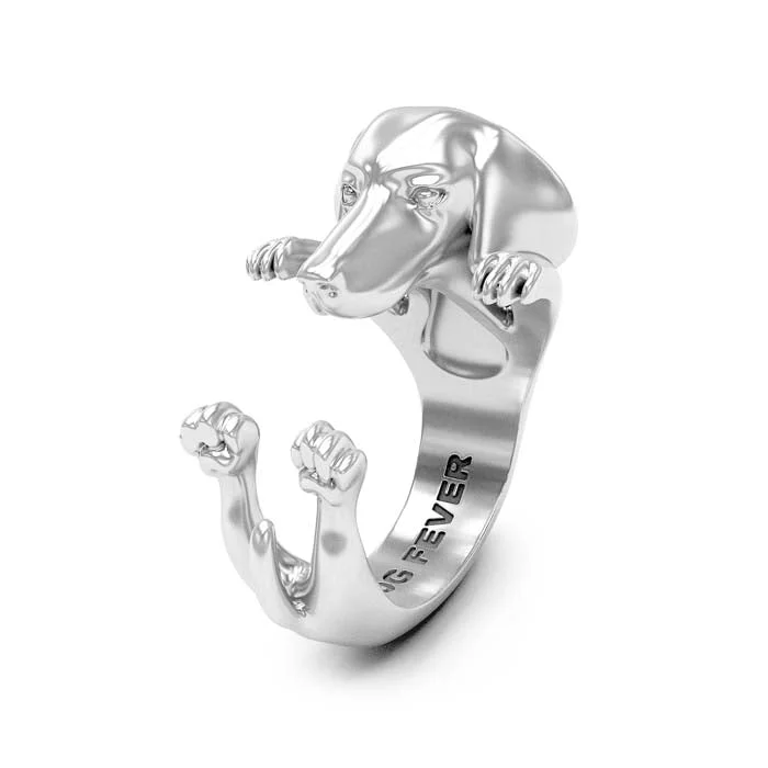 statement diamond rings -Dog Fever Dachshund Hug Ring, Sterling Silver