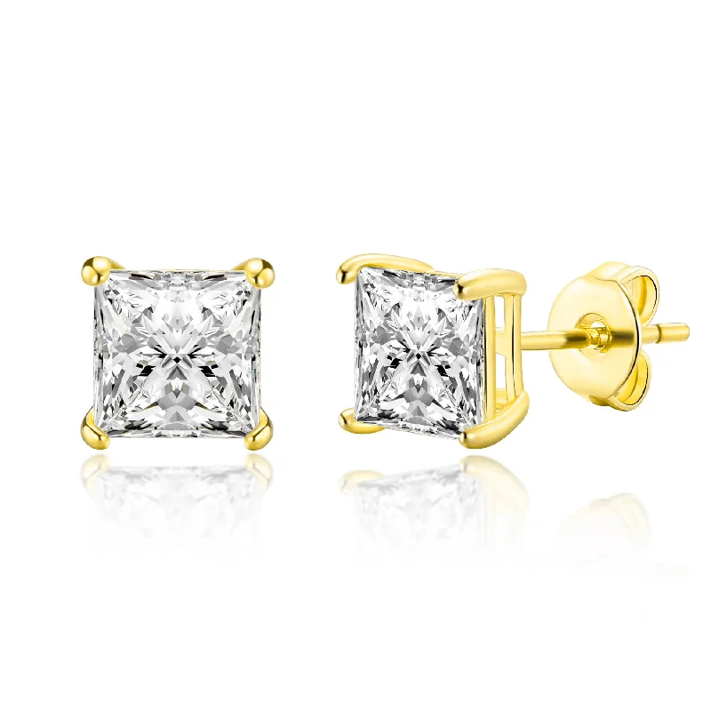 modern pearl earrings for women -Gold Plated Square Earrings Created with Zircondia® Crystals