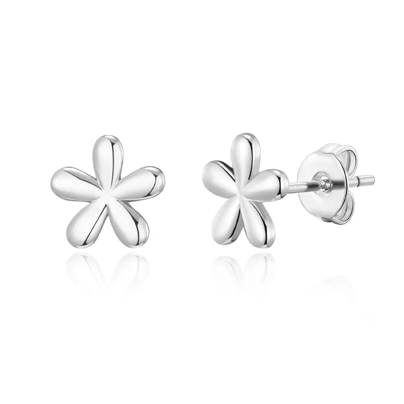 minimalist earrings for women -Silver Plated Flower Stud Earrings